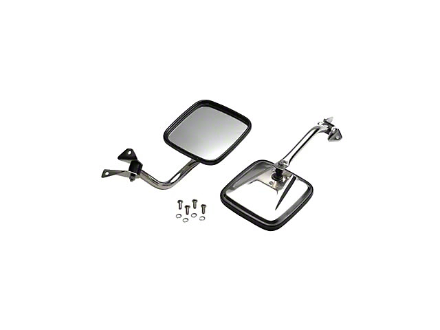 Mirror Kit; Polished Stainless Steel; Pair (87-95 Jeep Wrangler YJ)