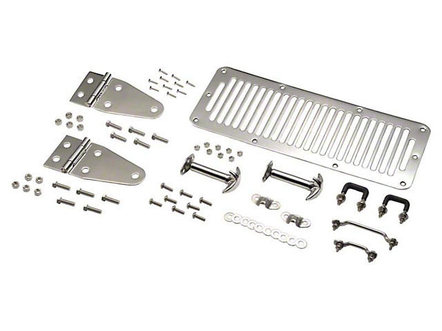 Hood Kit; Polished Stainless Steel (78-95 Jeep CJ5, CJ7 & Wrangler YJ)