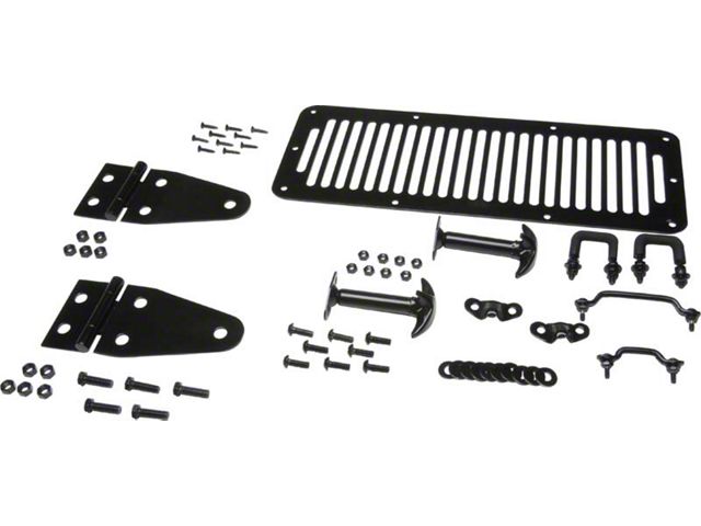 Hood Kit; Black Powder Coated Stainless Steel (78-95 Jeep CJ5, CJ7, Wrangler YJ)