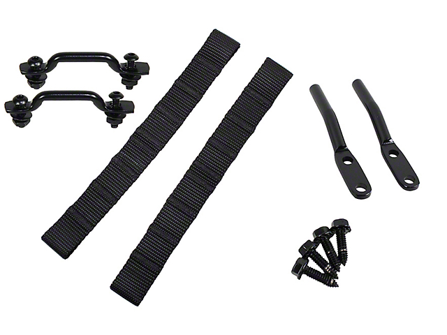 Door Strap Kit; Black Powder Coated Stainless Steel (76-95 Jeep CJ5, CJ7, Wrangler YJ)