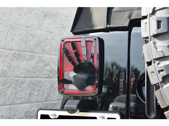 Tail Light Cover; Black Powder Coated; Wave Hand Style; 2-Piece (07-18 Jeep Wrangler JK)