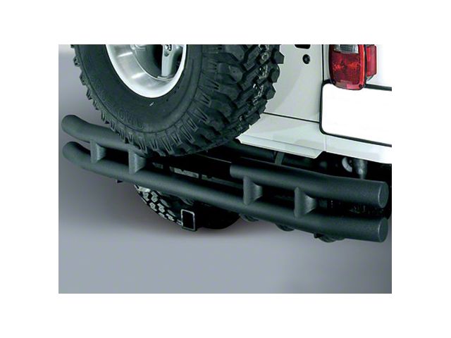 Rugged Ridge 3-Inch Double Tube Rear Bumper with Hitch; Black (87-06 Jeep Wrangler YJ & TJ)