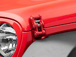 RedRock Billet Aluminum Hood Catch Set; Red (07-24 Jeep Wrangler JK & JL)