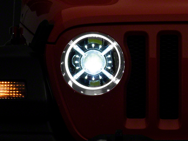 Rough Country 9-Inch DRL Halo LED Headlights; Black Housing; Clear Lens (18-22 Jeep Wrangler JL)