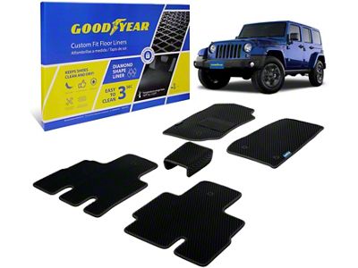 Goodyear Car Accessories Custom Fit Front and Rear Floor Liners; Black (14-18 Jeep Wrangler JK 4-Door)