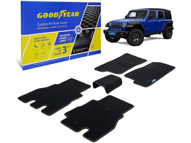 Goodyear Car Accessories Custom Fit Front and Rear Floor Liners; Black (18-24 Jeep Wrangler JL 4-Door, Excluding 4xe)