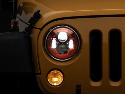 Raxiom 7-Inch LED Headlights; Red Housing; Clear Lens (07-18 Jeep Wrangler JK)