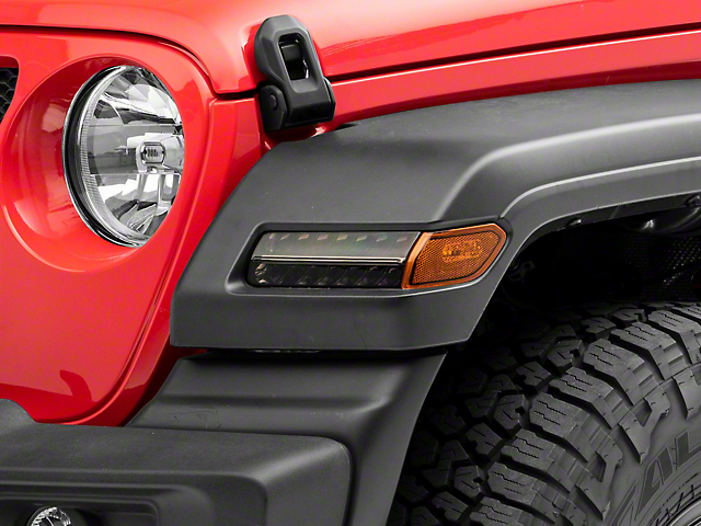 Raxiom Axial Series Sequential LED Parking/Turn Signal Lights; Smoked (18-23 Jeep Wrangler JL Sport w/ Factory Halogen Lights)
