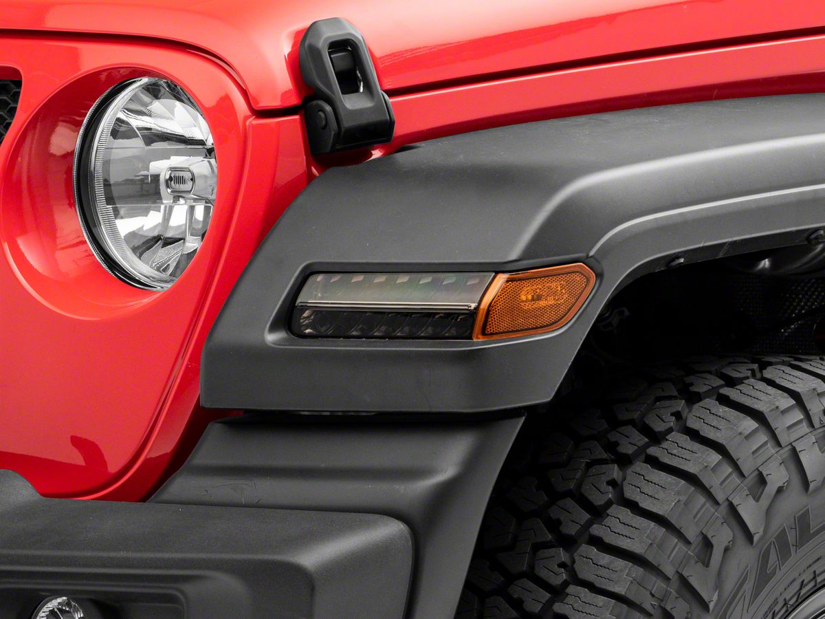 Raxiom Jeep Wrangler Axial Series Sequential LED Parking/Turn Signal Lights;  Smoked J155019-JL (18-23 Jeep Wrangler JL Sport w/ Factory Halogen Lights)  - Free Shipping