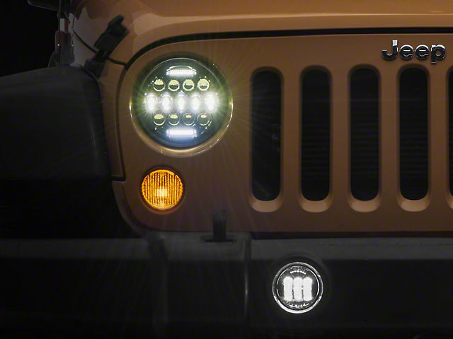 LED DRL Projector Headlights and Fog Lights; Black Housing; Clear Lens (07-18 Jeep Wrangler JK)