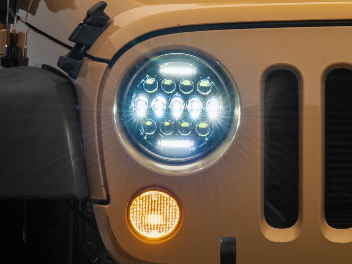 Jeep Wrangler LED DRL Projector Headlights; Black Housing; Clear Lens  (07-18 Jeep Wrangler JK) - Free Shipping