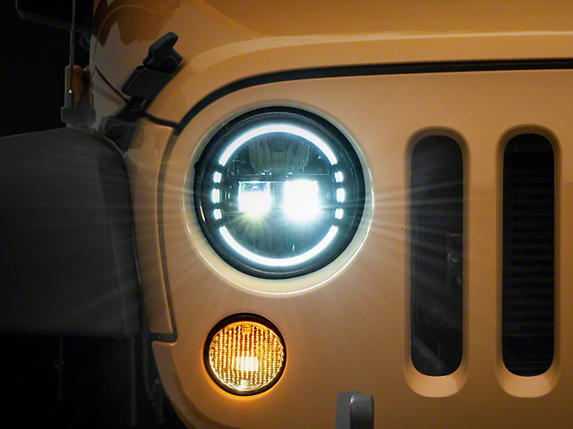 Axial 7-Inch LED Headlights with DRL; Black Housing; Clear Lens (97-18 Jeep Wrangler TJ & JK)