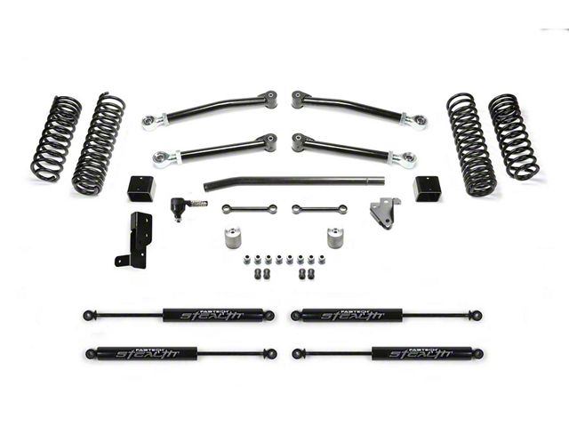 Fabtech 3-Inch Trail Suspension Lift Kit with Stealth Shocks (18-24 Jeep Wrangler JL 4-Door, Excluding 4xe & Rubicon 392)