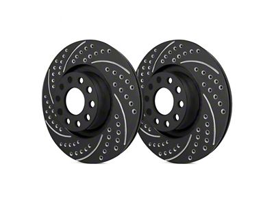 SP Performance Double Drilled and Slotted Rotors with Black ZRC Coated; Rear Pair (18-24 Jeep Wrangler JL w/ 342mm Vented Rear Rotors)