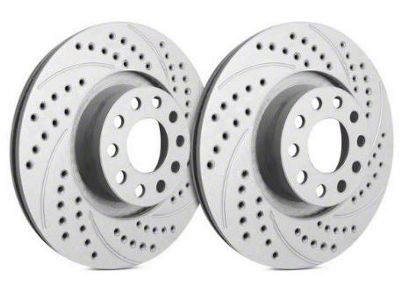 SP Performance Double Drilled and Slotted Rotors with Gray ZRC Coating; Front Pair (13-18 Jeep Wrangler JK w/ Heavy Duty Brakes)