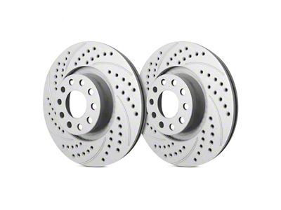 SP Performance Double Drilled and Slotted Rotors with Gray ZRC Coating; Front Pair (18-24 Jeep Wrangler JL w/ 328mm Vented Rear Rotors)