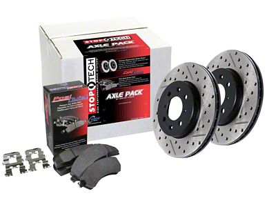 StopTech Street Axle Drilled and Slotted Brake Rotor and Pad Kit; Front (07-18 Jeep Wrangler JK)