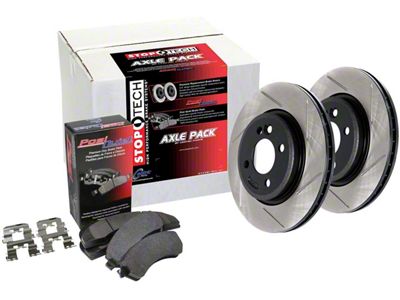 StopTech Street Axle Slotted Brake Rotor and Pad Kit; Front and Rear (07-18 Jeep Wrangler JK)