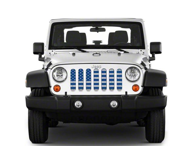 Under The Sun Inserts Grille Insert; Distressed White and Blue (07-18 Jeep Wrangler JK)