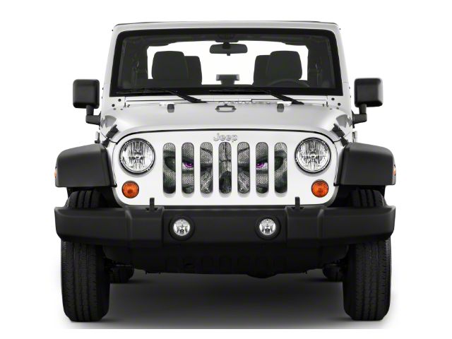 Under The Sun Inserts Grille Insert; Skull Face with Purple Eyes (07-18 Jeep Wrangler JK)