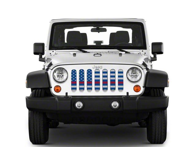 Under The Sun Inserts Grille Insert; White and Blue Thin Red Line (07-18 Jeep Wrangler JK)