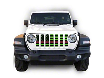 Under The Sun Inserts Grille Insert; Black and Green Thin Red Line (18-23 Jeep Wrangler JL w/o TrailCam; 2024 Jeep Wrangler JL Sport)