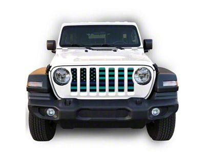 Under The Sun Inserts Grille Insert; Black and Light Blue Thin Blue Line (18-23 Jeep Wrangler JL w/o TrailCam; 2024 Jeep Wrangler JL Sport)