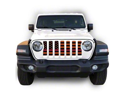Under The Sun Inserts Grille Insert; Black and Orange Thin Red Line (18-23 Jeep Wrangler JL w/o TrailCam; 2024 Jeep Wrangler JL Sport)