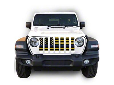 Under The Sun Inserts Grille Insert; Black and Yellow Thin Blue Line (18-23 Jeep Wrangler JL w/o TrailCam; 2024 Jeep Wrangler JL Sport)