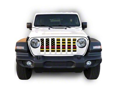 Under The Sun Inserts Grille Insert; Black and Yellow Thin Red Line (18-23 Jeep Wrangler JL w/o TrailCam; 2024 Jeep Wrangler JL Sport)