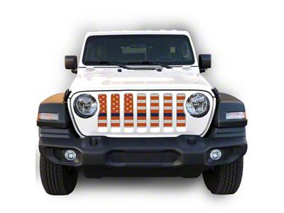 Under The Sun Inserts Grille Insert; White and Orange Thin Blue Line (18-23 Jeep Wrangler JL w/o TrailCam; 2024 Jeep Wrangler JL Sport)