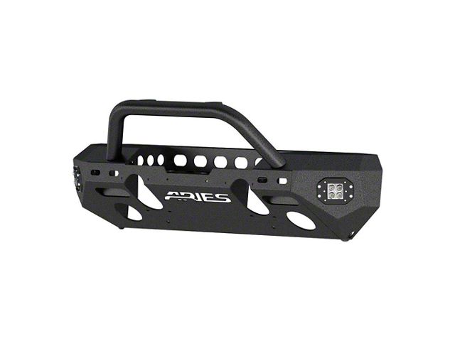 TrailChaser Aluminum Mid-Width Front Bumper with Center Brush Guard and LED Lights; Textured Black (18-24 Jeep Wrangler JL)