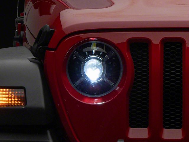 9-Inch Adjustable Angle Beam Headlights with X-HALO RGB DRL; Black Housing; Clear Lens (18-24 Jeep Wrangler JL)