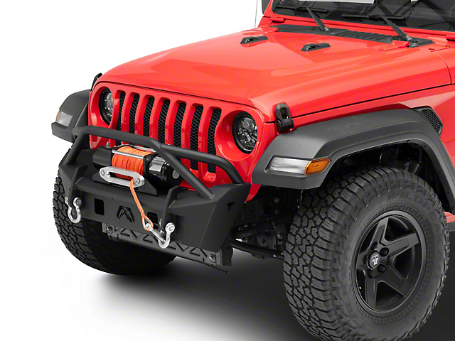Fab Fours Stubby Front Bumper with Pre-Runner Guard; Matte Black (18-22 Jeep Wrangler JL)