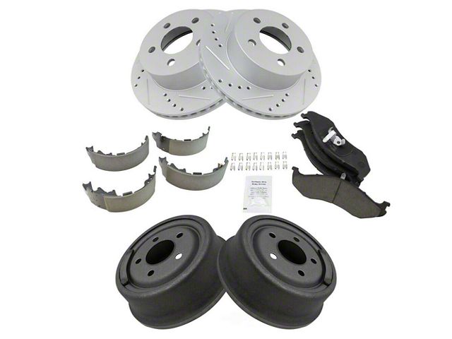 Ceramic Performance Brake Rotor, Pad and Drum Kit; Front and Rear (01-06 Jeep Wrangler TJ)