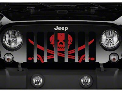Grille Insert; Ahoy Matey Dark Red Pirate Flag (18-24 Jeep Wrangler JL w/o TrailCam)