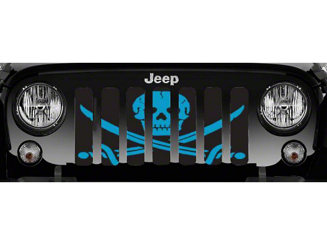 Grille Insert; Ahoy Matey Oasis Blue Pirate Flag (18-23 Jeep Wrangler JL w/o TrailCam)