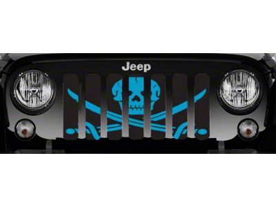 Grille Insert; Ahoy Matey Oasis Blue Pirate Flag (18-24 Jeep Wrangler JL w/o TrailCam)