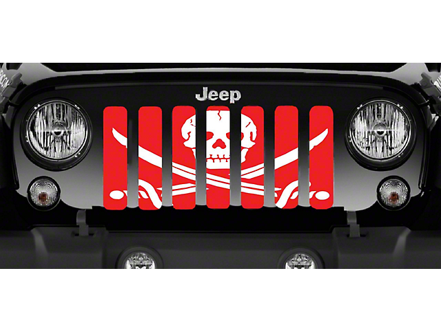 Grille Insert; Ahoy Matey Pirate Flag Red (18-23 Jeep Wrangler JL w/o TrailCam)