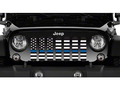 Grille Insert; American Black and White Back the Blue (76-86 Jeep CJ5 & CJ7)