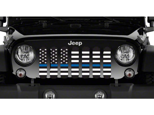 Grille Insert; American Black and White Back the Blue (18-24 Jeep Wrangler JL w/o TrailCam)