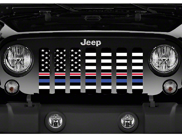 Grille Insert; American Black and White Back the Blue and Nurses (18-23 Jeep Wrangler JL w/o TrailCam)