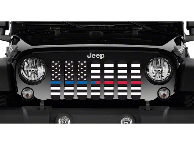 Grille Insert; American Black and White Back the Blue and Red (18-24 Jeep Wrangler JL w/o TrailCam)