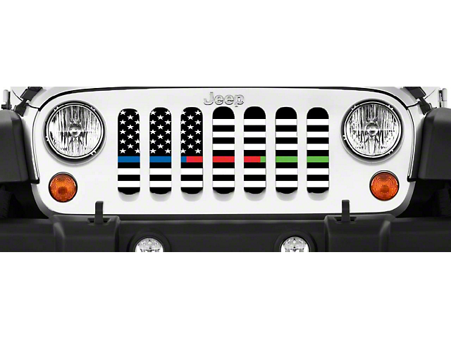 Grille Insert; American Black and White Back the Blue, Fire Department and Military (20-23 Jeep Gladiator JT)