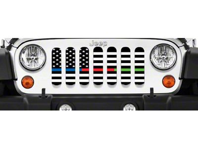 Grille Insert; American Black and White Back the Blue, Fire Department and Military (97-06 Jeep Wrangler TJ)