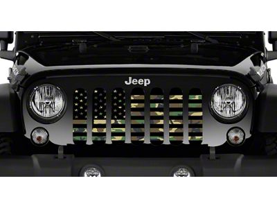 Grille Insert; American Flag Woodland Camo (20-24 Jeep Gladiator JT)
