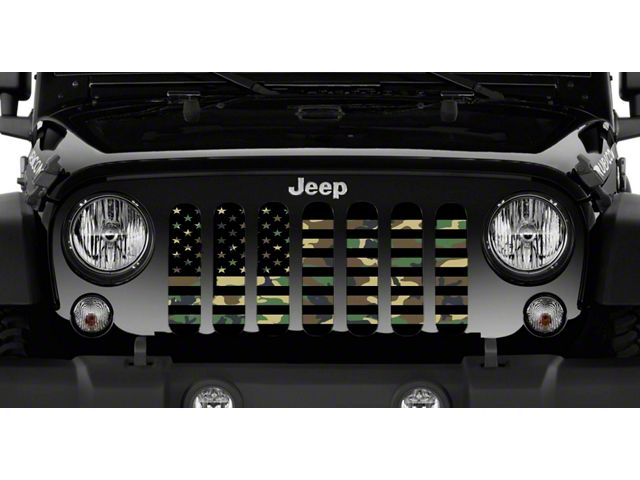 Grille Insert; American Flag Woodland Camo (97-06 Jeep Wrangler TJ)