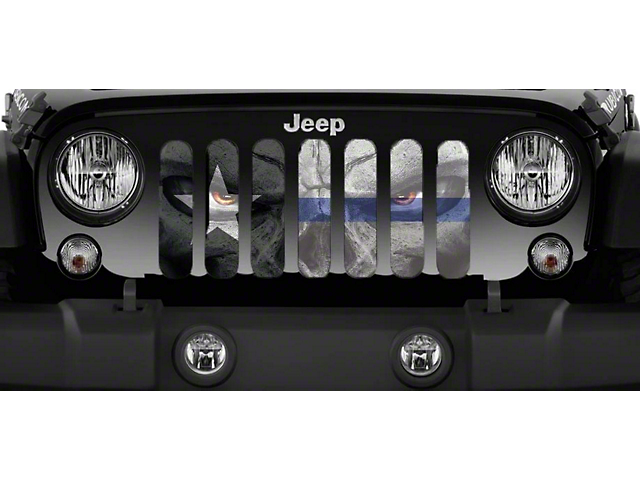 Grille Insert; Angry Texan Back the Blue (18-23 Jeep Wrangler JL w/o TrailCam)