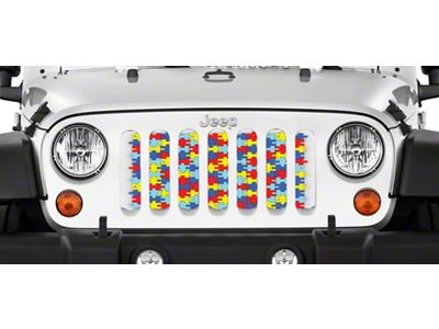 Grille Insert; Autism Awareness Puzzle Pieces (87-95 Jeep Wrangler YJ)