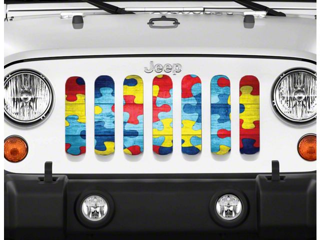 Grille Insert; Autism Awareness Wooden Puzzle Piece (97-06 Jeep Wrangler TJ)